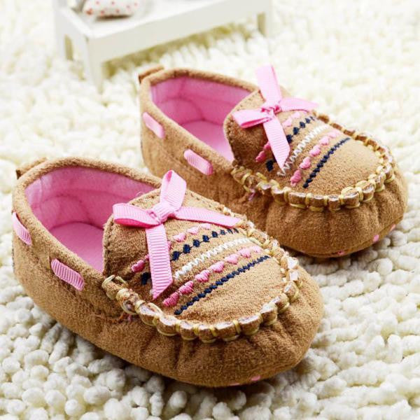 2017 Cute Brown Baby First Walk Shoes Soft Newborn Cotton Bow-knot Shoes