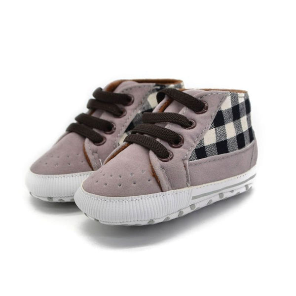 Toddler First Walker Infant Baby Boy Shoes Laces Casual Sneaker PU Plaid Soft Sole Crib Shoes