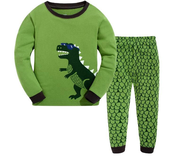 Hottest seller christmas cotton long sleeve baby girl clothes boy dinosaur shark pijama 2pcs clothing sets kids clothes pajamas