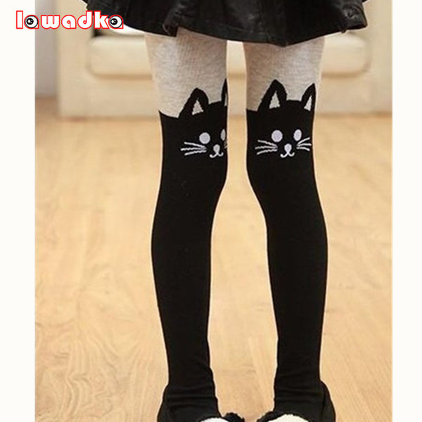 Spring Girls Tights Kids Cartoon Tights For Girls Baby Cat Elastic Waist Knitted Stitching Pantyhose Stocking