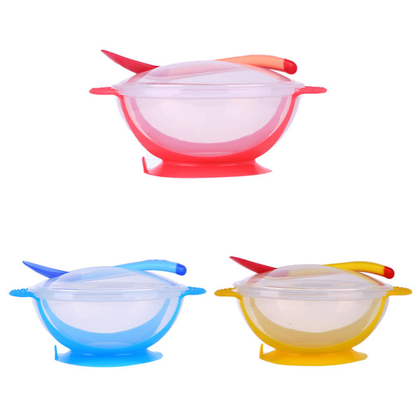 3Pcs/set Baby Tableware Dinnerware Suction Bowl with Temperature Sensing Spoon Baby Feeding Bowls
