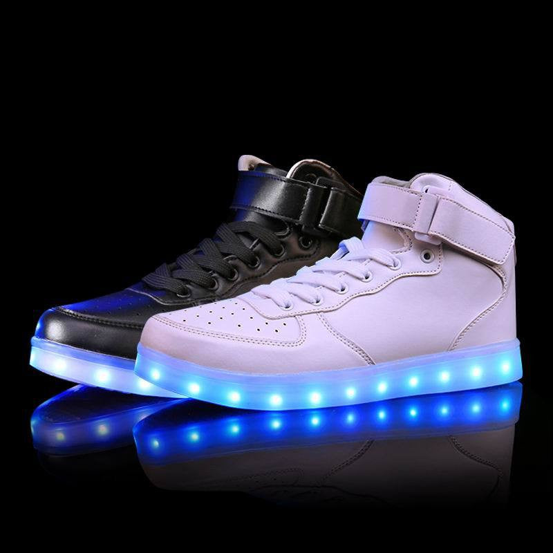 Led luminous sneakers girls boys casual children shoes high glowing with recharge lights up simulation sole for kids neon basket