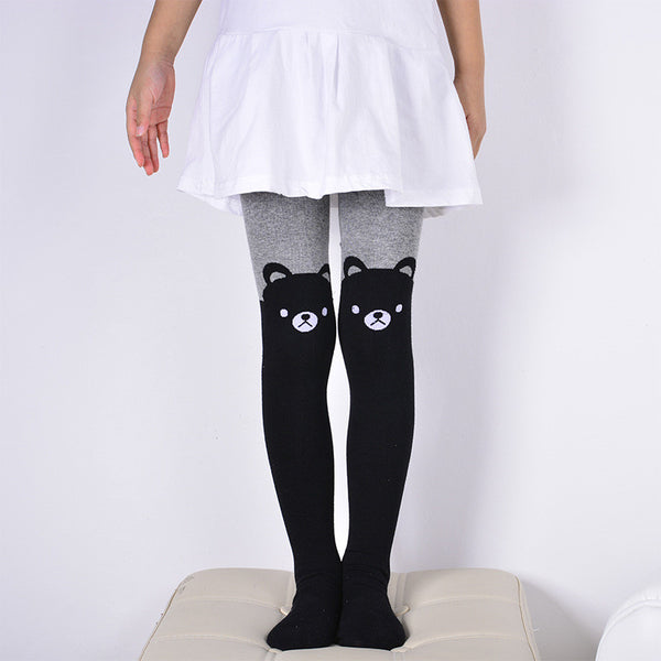 Spring Autumn Baby Girls Tights Cartoon Cat Patchwork Children Girl Pantyhose Pantyhose Soft Kids Cotton Warm Tights
