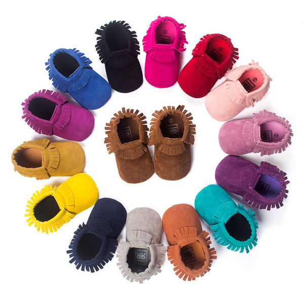 0-18M | Boys & Girls | Suede PU  Leather Moccasins | Bebe Fringe | Assorted Styles