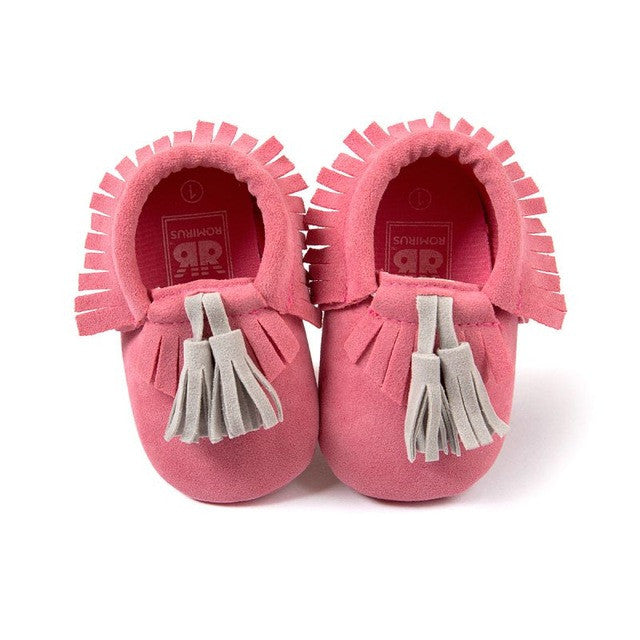 0-18M | Boys & Girls PU Suede Leather Moccasins | Tassel Bow Shoes