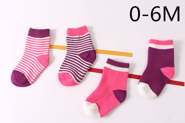 Baby Cotton Socks Toddlers Boys Girls Spring Autumn Socks Stripes & Dots Design Kids Socks 4 pairs/ lot Drop Shipping Wholesale