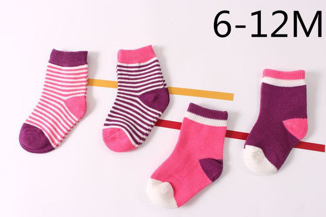Baby Cotton Socks Toddlers Boys Girls Spring Autumn Socks Stripes & Dots Design Kids Socks 4 pairs/ lot Drop Shipping Wholesale