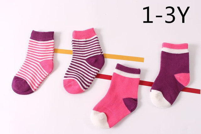 Baby Cotton Socks Toddlers Boys Girls Spring Autumn Socks Stripes & Dots Design Kids Socks 4 pairs/ lot Drop Shipping Wholesale