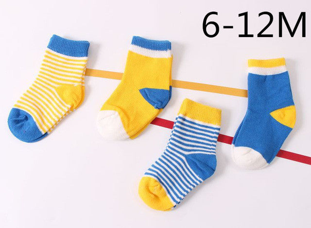 Baby Cotton Socks Toddlers Boys Girls Spring Autumn Socks Stripes & Dots Design Kids Socks 4 pairs/ lot Drop Shipping Wholesale