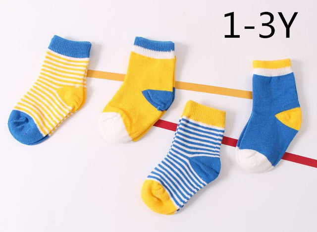 Baby Cotton Socks Toddlers Boys Girls Spring Autumn Socks Stripes & Dots Design Kids Socks 4 pairs/ lot Drop Shipping Wholesale