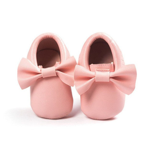 2017 Unisex Toddlers Baby Shoes Soft Soled Tassel PU Leather Crib Shoes Prewalker Bow Shoe First Walkers Without Logo