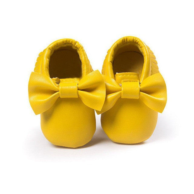 2017 Unisex Toddlers Baby Shoes Soft Soled Tassel PU Leather Crib Shoes Prewalker Bow Shoe First Walkers Without Logo