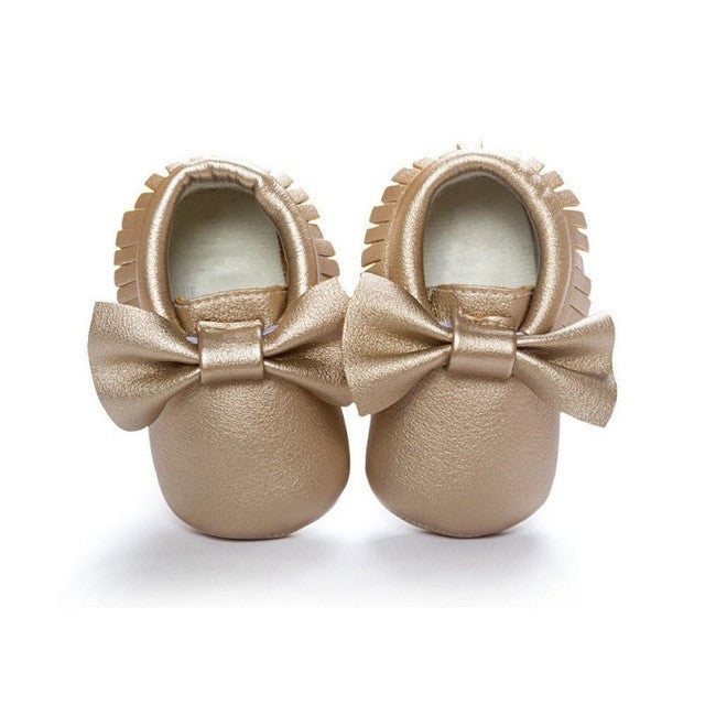 2017 Unisex Toddlers Baby Shoes Soft Soled Tassel PU Leather Crib Shoes Prewalker Bow Shoe First Walkers Without Logo