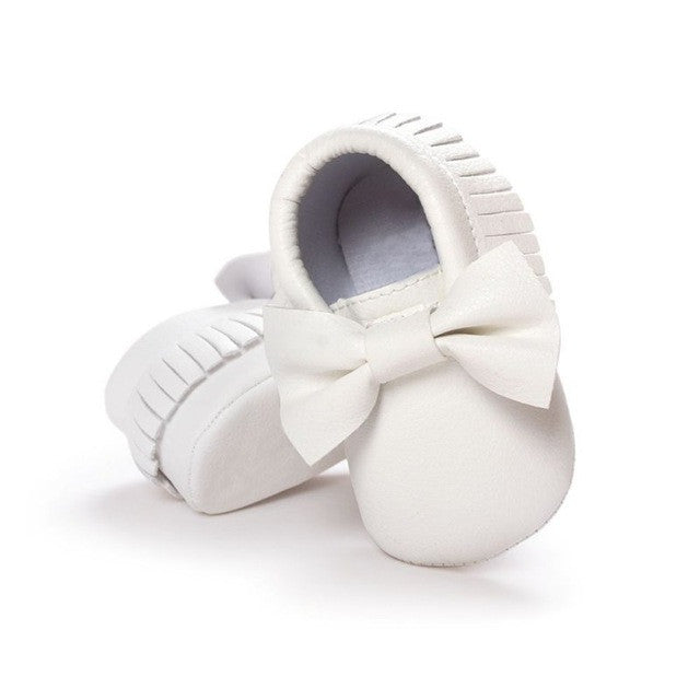 2017 Unisex Toddlers Baby Shoes Soft Soled Tassel PU Leather Crib Shoes Prewalker Bow Shoe First Walkers Without Logo