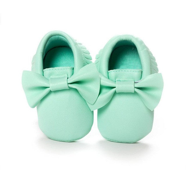 2017 Unisex Toddlers Baby Shoes Soft Soled Tassel PU Leather Crib Shoes Prewalker Bow Shoe First Walkers Without Logo