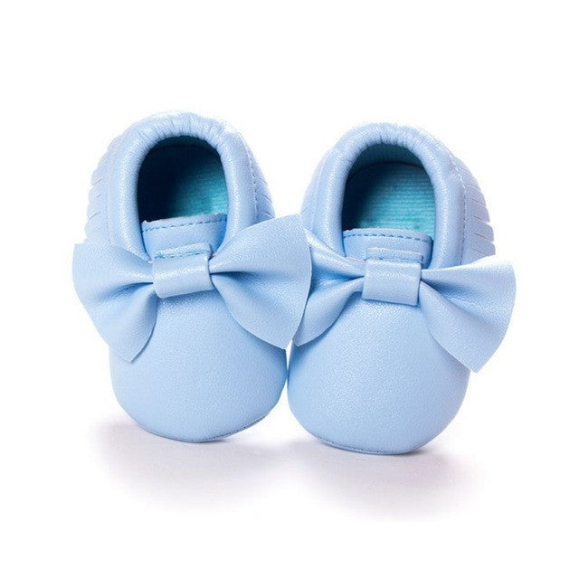 2017 Unisex Toddlers Baby Shoes Soft Soled Tassel PU Leather Crib Shoes Prewalker Bow Shoe First Walkers Without Logo