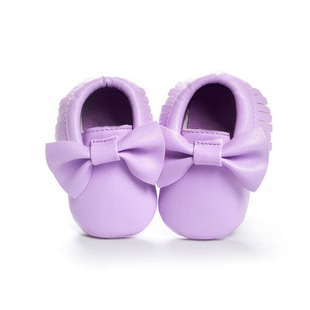 2017 Unisex Toddlers Baby Shoes Soft Soled Tassel PU Leather Crib Shoes Prewalker Bow Shoe First Walkers Without Logo
