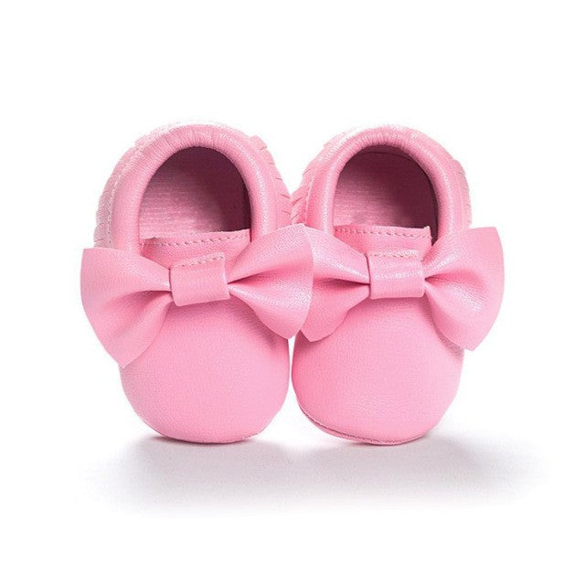 2017 Unisex Toddlers Baby Shoes Soft Soled Tassel PU Leather Crib Shoes Prewalker Bow Shoe First Walkers Without Logo