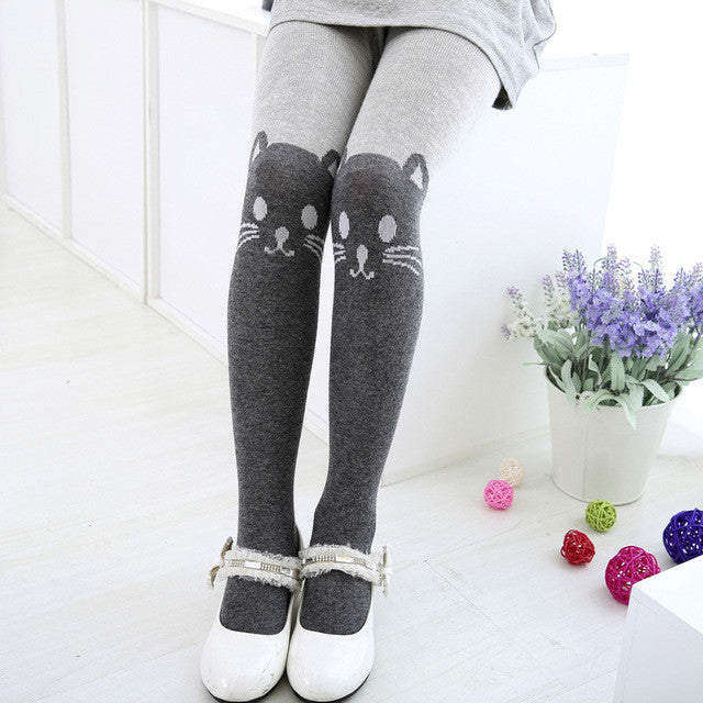 Spring Autumn Girls Tights Cartoon Cat Baby Girl Pantyhose Fashion Knitted Cotton Cute kids Stocking Baby Pantyhose For 1-10 T