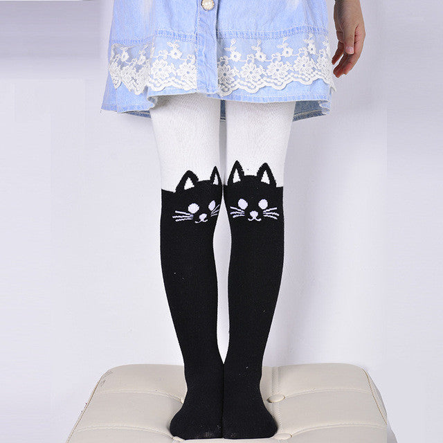 Spring Autumn Girls Tights Cartoon Cat Baby Girl Pantyhose Fashion Knitted Cotton Cute kids Stocking Baby Pantyhose For 1-10 T
