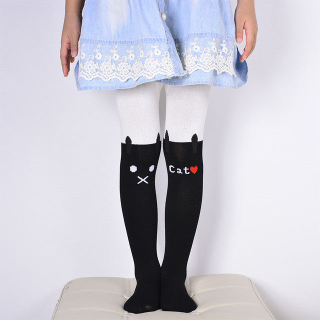 Spring Autumn Girls Tights Cartoon Cat Baby Girl Pantyhose Fashion Knitted Cotton Cute kids Stocking Baby Pantyhose For 1-10 T