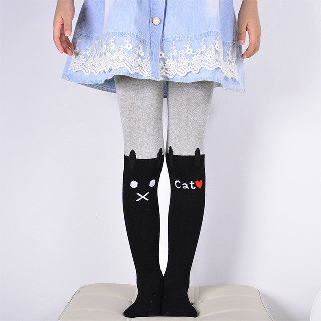 Spring Autumn Girls Tights Cartoon Cat Baby Girl Pantyhose Fashion Knitted Cotton Cute kids Stocking Baby Pantyhose For 1-10 T