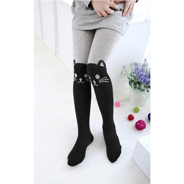 Spring Autumn Girls Tights Cartoon Cat Baby Girl Pantyhose Fashion Knitted Cotton Cute kids Stocking Baby Pantyhose For 1-10 T