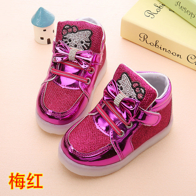 Children cartoon KT casual shoes new network hollow breathable sports shoes girls flashing LED fashion glowing sneakers 21-30