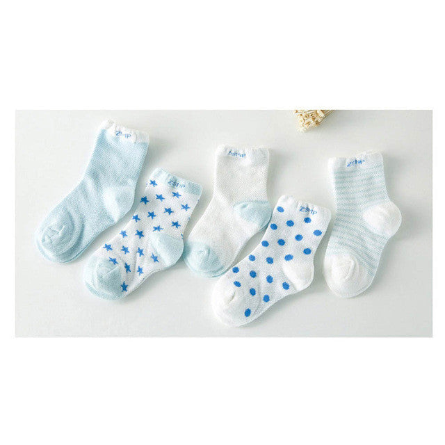 5 Pair/Lot Baby 100% Cotton Socks Spring Summer Princess Lace Mesh Newborns Candy Male Female Ankle Kid's Children Socks