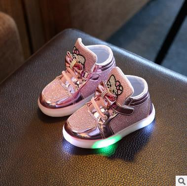 Children Shoes 2016 New Spring Hello Kitty Rhinestone Led Shoes Girls Princess Cute Shoes With Light EU 21-30