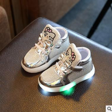 Children Shoes 2016 New Spring Hello Kitty Rhinestone Led Shoes Girls Princess Cute Shoes With Light EU 21-30