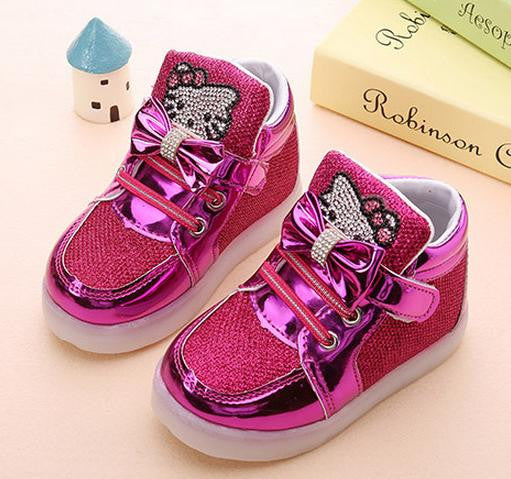 Children Shoes 2016 New Spring Hello Kitty Rhinestone Led Shoes Girls Princess Cute Shoes With Light EU 21-30