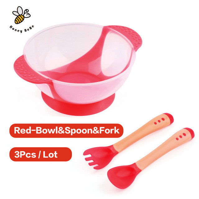 Children's Tableware Baby Learning Dishes With Suction Cup Assist Food Bowl Temperature Sensing Spoon Baby Feeding Bowl