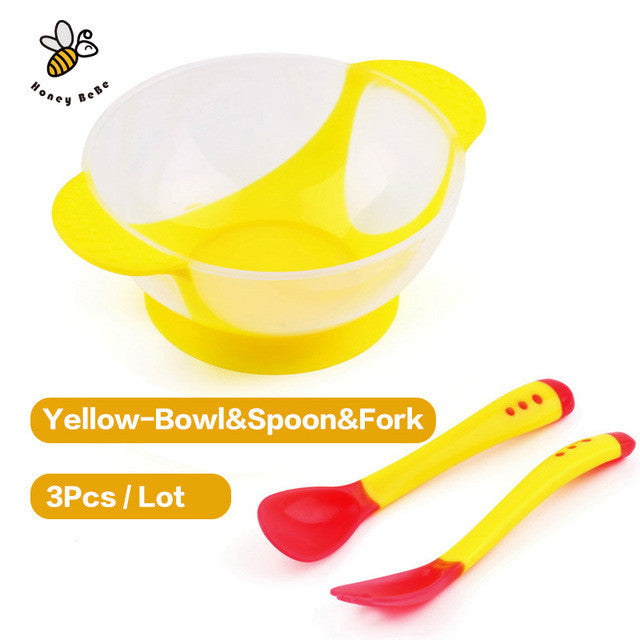 Children's Tableware Baby Learning Dishes With Suction Cup Assist Food Bowl Temperature Sensing Spoon Baby Feeding Bowl