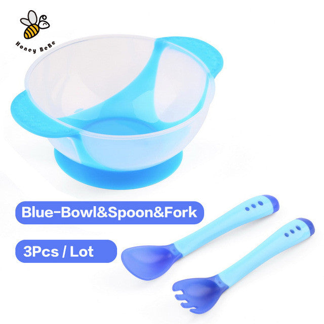 Children's Tableware Baby Learning Dishes With Suction Cup Assist Food Bowl Temperature Sensing Spoon Baby Feeding Bowl