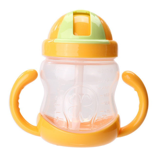 280ml Cute Baby Cup Kids Children Learn Feeding Drinking Water Straw Handle Bottle mamadeira Sippy Training Cup Baby Feeding Cup