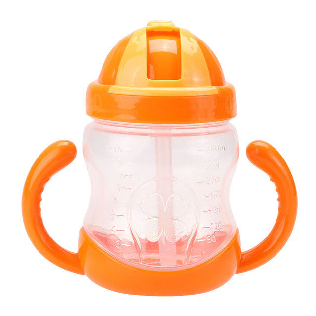 280ml Cute Baby Cup Kids Children Learn Feeding Drinking Water Straw Handle Bottle mamadeira Sippy Training Cup Baby Feeding Cup