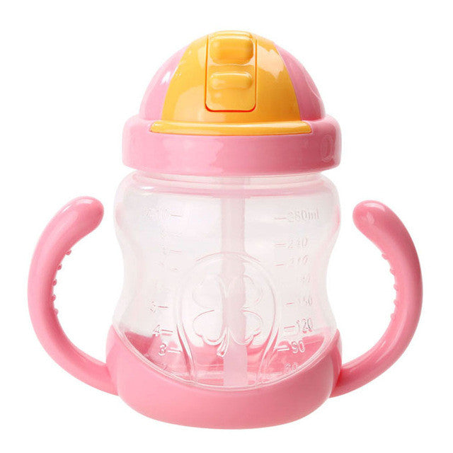 280ml Cute Baby Cup Kids Children Learn Feeding Drinking Water Straw Handle Bottle mamadeira Sippy Training Cup Baby Feeding Cup
