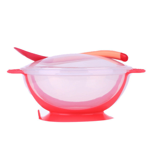 3Pcs/set Baby Tableware Dinnerware Suction Bowl with Temperature Sensing Spoon Baby Feeding Bowls