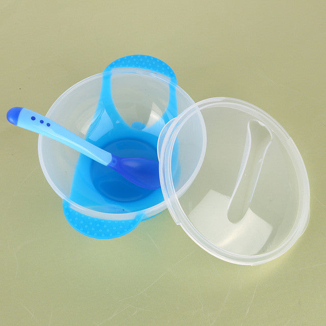 3Pcs/set Baby Tableware Dinnerware Suction Bowl with Temperature Sensing Spoon Baby Feeding Bowls