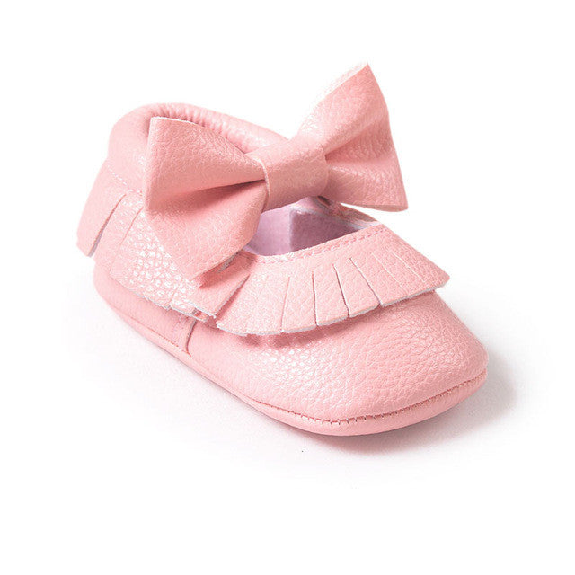 0-18M | Boys & Girls PU Suede Leather Moccasins | Tassel Bow Shoes