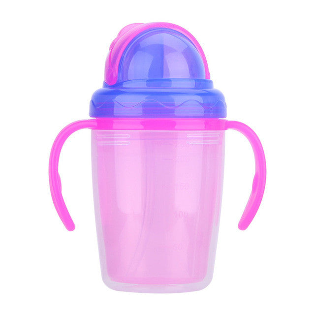 230ml Cute Baby Straw Cup Infant Newborn Bottle Children Learn Feeding Drinking Handle Bottle Kids Straw Juice Water Bottles