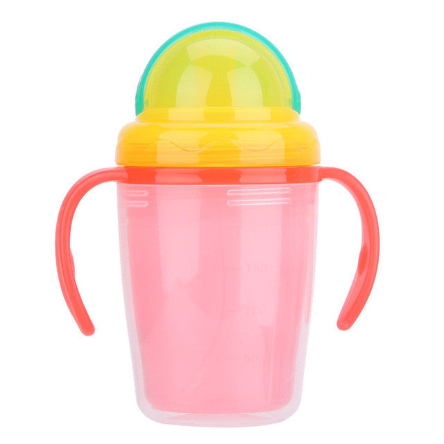 230ml Cute Baby Straw Cup Infant Newborn Bottle Children Learn Feeding Drinking Handle Bottle Kids Straw Juice Water Bottles