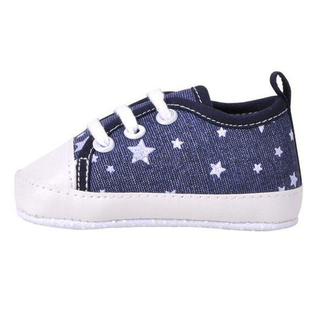 Newborn Baby Toddler Boys Girls Soft Sole Kids Shoes Canvas Prewalker Lace Up Sneaker 0-18M