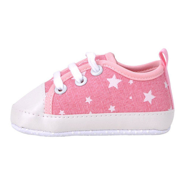 Newborn Baby Toddler Boys Girls Soft Sole Kids Shoes Canvas Prewalker Lace Up Sneaker 0-18M