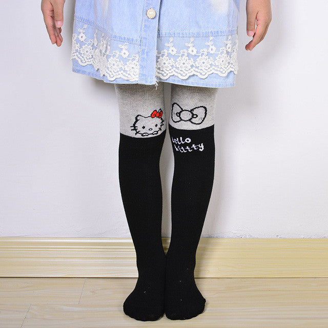 Spring Autumn Baby Girls Tights Cartoon Cat Patchwork Children Girl Pantyhose Pantyhose Soft Kids Cotton Warm Tights