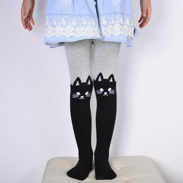 Spring Autumn Baby Girls Tights Cartoon Cat Patchwork Children Girl Pantyhose Pantyhose Soft Kids Cotton Warm Tights