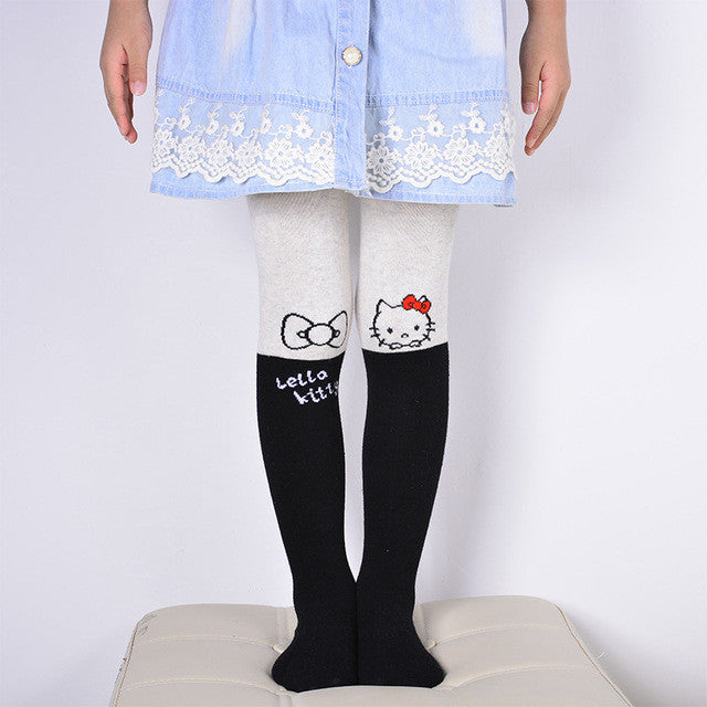 Spring Autumn Baby Girls Tights Cartoon Cat Patchwork Children Girl Pantyhose Pantyhose Soft Kids Cotton Warm Tights