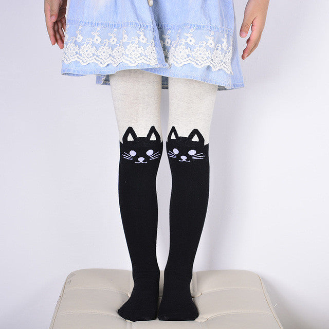 Spring Autumn Baby Girls Tights Cartoon Cat Patchwork Children Girl Pantyhose Pantyhose Soft Kids Cotton Warm Tights
