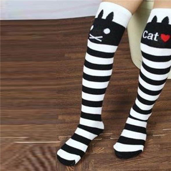 Toddlers Kids Girls Knee High Socks School Cotton Tights Striped Stockings for Girls 1-8Years